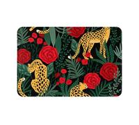 gawuoab Motivo senza cuciture con leopardi e rose, zerbino antiscivolo lavabile per interni, 24"x16", tappetino per porta d'ingresso, tappeti da bagno