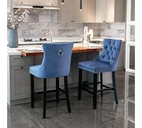 GAWYOEX Set di 2 sgabelli da bar rivestiti in velluto, sedie da bar con schienale, sgabello da cucina, sala da pranzo, adatto per isole della cucina, bar, sala da pranzo (blu)