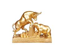 Gaxcent Wall Street Bull And Bear Figurine Statua in Resina - Figura Decorativa per La Decorazione Dell'ufficio - Amante del Mercato Azionario Bull Bear Battle Statua in Resina,d'oro