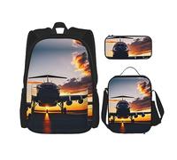 GaxfjRu Aircraft Plane at Sunset 3PCS Zaino Set Per Stitch Lunch Box con Lunch Box e Astuccio - Perfetto per scuola, zaino uomo