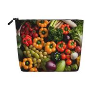 GaxfjRu AkeUp Borsa da viaggio con stampa di frutta e verdura fresca, borsa da toilette con cerniera, organizer per trucchi da donna, nero, taglia unica, Nero , Taglia unica