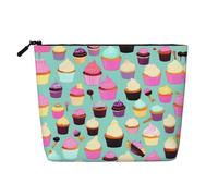 GaxfjRu akeUp - Trousse da viaggio con stampa a cupcake, borsa da toilette con cerniera, organizer per trucchi da donna, nero, taglia unica, Nero , Taglia unica