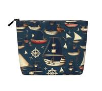 GaxfjRu akeUp - Trousse da viaggio con stampa a tema nautico pirata a vela, borsa da toilette con cerniera, organizer per trucchi da donna, nero, taglia unica, Nero , Taglia unica