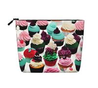 GaxfjRu AkeUp - Trousse da viaggio con stampa di deliziosi cupcakes, borsa da toeletta con cerniera, organizer per trucchi da donna, nero, taglia unica, Nero , Taglia unica