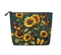 GaxfjRu AkeUp - Trousse da viaggio con stampa di farfalle e girasole, borsa da toeletta con cerniera, organizer per trucchi da donna, nero, taglia unica, Nero , Taglia unica