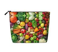 GaxfjRu akeUp - Trousse da viaggio con stampa di frutta e verdura fresca, borsa da toilette con cerniera, organizer per trucchi da donna, nero, taglia unica, Nero , Taglia unica