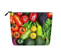 GaxfjRu AkeUp - Trousse da viaggio con stampa di frutta e verdura fresca, borsa da toilette con cerniera, organizer per trucchi da donna, nero, taglia unica, Nero , Taglia unica