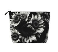 GaxfjRu akeUp - Trousse da viaggio con stampa di girasoli bianchi e neri, borsa da toilette con cerniera, organizer per trucchi da donna, nero, taglia unica, Nero , Taglia unica