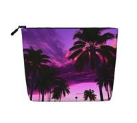 GaxfjRu AkeUp - Trousse da viaggio con stampa tramonto con palme e tramonto viola, borsa da toeletta con cerniera, organizer per trucchi da donna, nero, taglia unica, Nero , Taglia unica