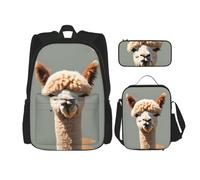 GaxfjRu Alpaca avatar Print 3PCS Zaino, set zaino scuola con borsa pranzo astuccio portamatite, grande capacità 43,2 cm bookpack 3 in1Set