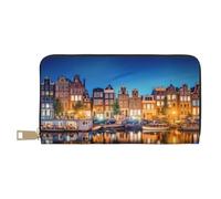 GaxfjRu Amsterdam Night View Elegante portafoglio in pelle da donna, organizer di grande capacità con supporto per libretto degli assegni, portafoglio bifold da donna, bianco, Taglia unica, classico