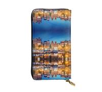 GaxfjRu Amsterdam Night View - Portafoglio da donna elegante e funzionale, design sottile bifold con cerniera in similpelle e metallo, nero, Taglia unica, classico