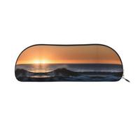 GaxfjRu Astuccio in pelle semicircolare per penne con motivo "Last Sun Rays of Over The Sea Waves", elegante organizer per ufficio, viaggi, trucchi, ideale per matite e trucchi