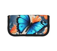 GaxfjRu Astuccio in tela con farfalla blu a pois per matite organizzato per picnic e uso quotidiano, astuccio per trucchi, portapenne