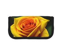 GaxfjRu Astuccio in tela con immagine di rosa gialla a pois per matite organizzato per picnic e uso quotidiano, astuccio per trucchi, portapenne