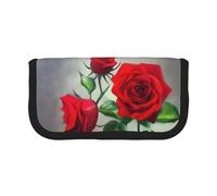 GaxfjRu Astuccio in tela con immagine di rosa rossa a pois, per picnic e uso quotidiano, astuccio per trucchi, portapenne