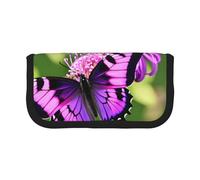 GaxfjRu Astuccio per matite in tela a pois con farfalla viola, organizer organizzato per picnic e uso quotidiano, astuccio per trucchi, portapenne