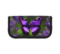 GaxfjRu Astuccio per matite in tela a pois con farfalla viola, organizer organizzato per picnic e uso quotidiano, astuccio per trucchi, portapenne