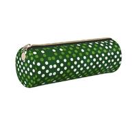 GaxfjRu Astuccio rotondo in ecopelle a pois verdi - per penne, matite, pennarelli, piccoli oggetti con cerniera in metallo e pelle, Oro, Taglia unica, Porta carte