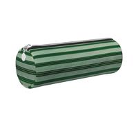GaxfjRu Astuccio rotondo in ecopelle a righe verdi, per penne, matite, pennarelli, piccoli oggetti con cerniera in metallo e pelle, Argento, Taglia unica, Porta carte