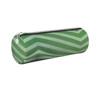 GaxfjRu Astuccio rotondo in ecopelle a righe verdi, per penne, matite, pennarelli, piccoli oggetti con cerniera in metallo e pelle, Argento, Taglia unica, Porta carte