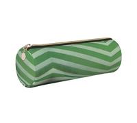 GaxfjRu Astuccio rotondo in ecopelle a righe verdi, per penne, matite, pennarelli, piccoli oggetti con cerniera in metallo e pelle, Oro, Taglia unica, Porta carte