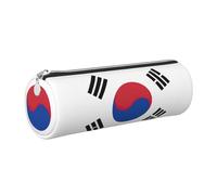 GaxfjRu Astuccio rotondo in ecopelle con bandiera della Repubblica di Corea, per penne, matite, pennarelli, piccoli oggetti con cerniera in metallo e pelle, Argento, Taglia unica, Porta carte