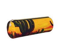 GaxfjRu Astuccio rotondo in ecopelle con cactus nel deserto, per penne, matite, pennarelli, piccoli oggetti con cerniera in metallo e pelle, Oro, Taglia unica, Porta carte