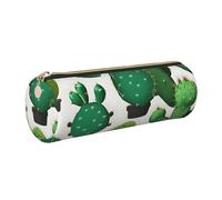 GaxfjRu Astuccio rotondo in ecopelle con cactus verde, per penne, matite, pennarelli, piccoli oggetti con cerniera in metallo e pelle, Oro, Taglia unica, Porta carte