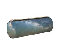 GaxfjRu Astuccio rotondo in ecopelle con cielo stellato e cielo stellato, per penne, matite, pennarelli, piccoli oggetti con cerniera in metallo e pelle, Oro, Taglia unica, Porta carte