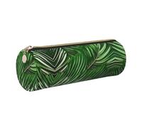 GaxfjRu Astuccio rotondo in ecopelle con foglie di palma verde lussureggiante, per penne, matite, pennarelli, piccoli oggetti con cerniera in metallo e pelle, Oro, Taglia unica, Porta carte