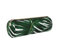 GaxfjRu Astuccio rotondo in ecopelle con foglie di palma verde, per penne, matite, pennarelli, piccoli oggetti con cerniera in metallo e pelle, Oro, Taglia unica, Porta carte