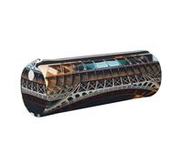 GaxfjRu Astuccio rotondo in ecopelle con immagine della Torre Eiffel di Parigi, per penne, matite, pennarelli, piccoli oggetti con cerniera in metallo e pelle, Argento, Taglia unica, Porta carte