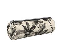 GaxfjRu Astuccio rotondo in ecopelle con motivo floreale con erbe botaniche, per penne, matite, pennarelli, piccoli oggetti con cerniera in metallo e pelle, Argento, Taglia unica, Porta carte