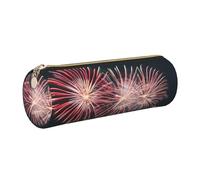 GaxfjRu Astuccio rotondo in ecopelle con motivo fuochi d'artificio, per penne, matite, pennarelli, piccoli oggetti con cerniera in metallo e pelle, Oro, Taglia unica, Porta carte