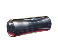 GaxfjRu Astuccio rotondo in ecopelle con stampa di stadio di calcio, con luce notturna, per penne, matite, pennarelli, piccole forniture con cerniera in metallo e pelle, Oro, Taglia unica, Porta carte