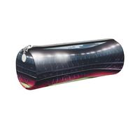GaxfjRu Astuccio rotondo in ecopelle con stampa di stadio di calcio, con luce notturna, per penne, matite, pennarelli, piccole forniture con cerniera in metallo e pelle, Argento, Taglia unica, Porta