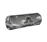GaxfjRu Astuccio rotondo in ecopelle con Torre Eiffel e nuvole, per penne, matite, pennarelli, piccoli oggetti con cerniera in metallo e pelle, Argento, Taglia unica, Porta carte