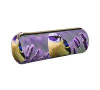GaxfjRu Astuccio rotondo in ecopelle con uccellino viola lavanda floreale floreale - per penne, matite, pennarelli, piccoli oggetti con cerniera in metallo e pelle, Oro, Taglia unica, Porta carte