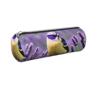 GaxfjRu Astuccio rotondo in ecopelle con uccellino viola lavanda floreale floreale - per penne, matite, pennarelli, piccoli oggetti con cerniera in metallo e pelle, Argento, Taglia unica, Porta carte