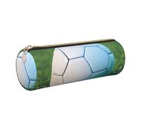 GaxfjRu Astuccio rotondo in ecopelle verde con pallone da calcio su erba - per penne, matite, pennarelli, piccoli oggetti con cerniera in metallo e pelle, Oro, Taglia unica, Porta carte