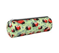 GaxfjRu Astuccio rotondo in finta pelle con coccinelle in stile cartone animato, per penne, matite, pennarelli, piccoli oggetti con cerniera in metallo e pelle, Argento, Taglia unica, Porta carte