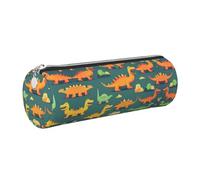 GaxfjRu Astuccio rotondo in finta pelle con dinosauri, per penne, matite, pennarelli, piccoli oggetti con cerniera in metallo e pelle, Argento, Taglia unica, Porta carte