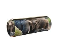 GaxfjRu Astuccio rotondo in finta pelle con elefante e cucciolo di elefante, per penne, matite, pennarelli, piccoli oggetti con cerniera in metallo e pelle, Oro, Taglia unica, Porta carte