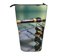GaxfjRu Astuccio telescopico portatile con stampa di canna da pesca, organizer con scomparti multipli, per strumenti di scrittura e accessori