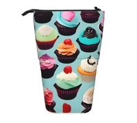 GaxfjRu Astuccio telescopico portatile con stampa di cupcake colorati, organizer con scomparti multipli, per strumenti di scrittura e accessori