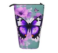 GaxfjRu Astuccio telescopico portatile con stampa di farfalle viola, organizer con scomparti multipli, per strumenti di scrittura e accessori