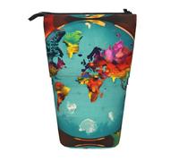 GaxfjRu Astuccio telescopico portatile con stampa di mappa del mondo, organizer con scomparti multipli, per strumenti di scrittura e accessori