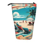 GaxfjRu Astuccio telescopico portatile con stampa di paesaggi sulla spiaggia, organizer con scomparti multipli, per strumenti di scrittura e accessori