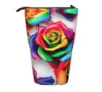 GaxfjRu Astuccio telescopico portatile con stampa di rose arcobaleno, organizer con scomparti multipli, per strumenti di scrittura e accessori